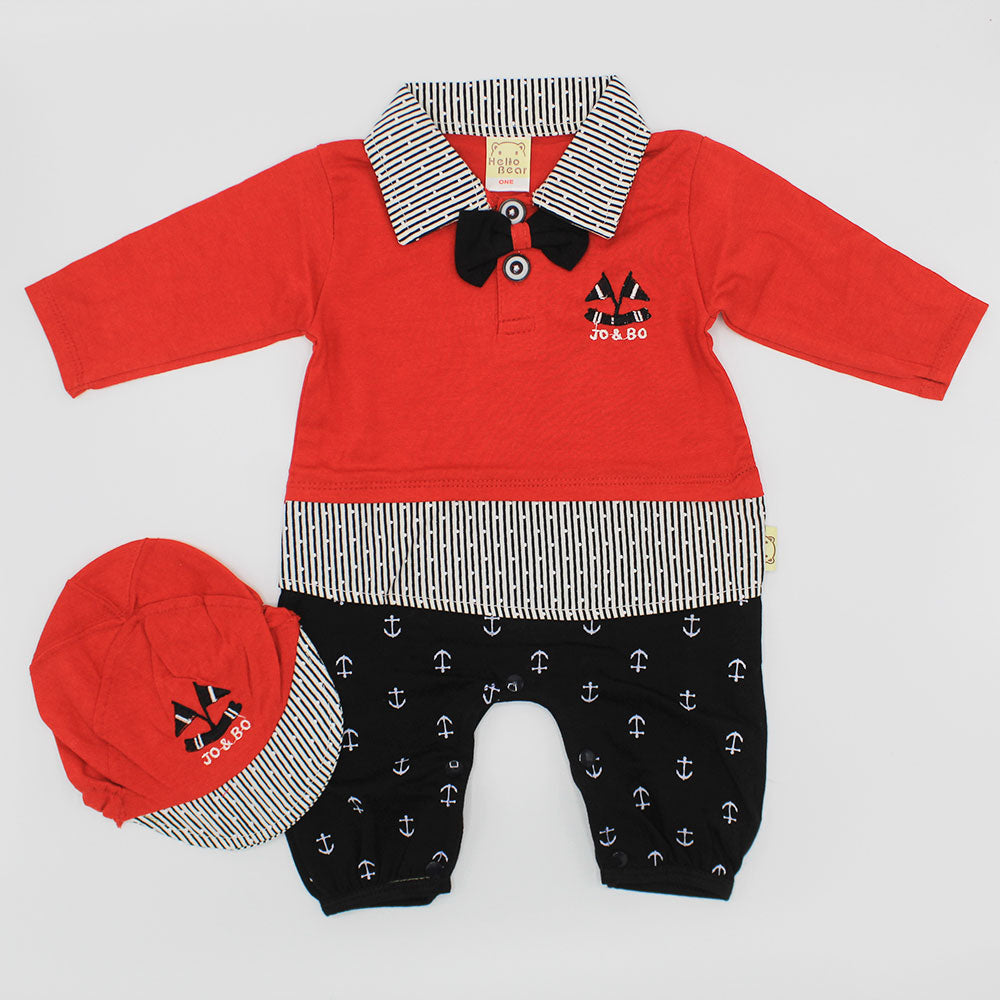 Baby Gentleman Anchor Victory Full Sleeve Romper with Cap Formal Fashion for 0-12 months