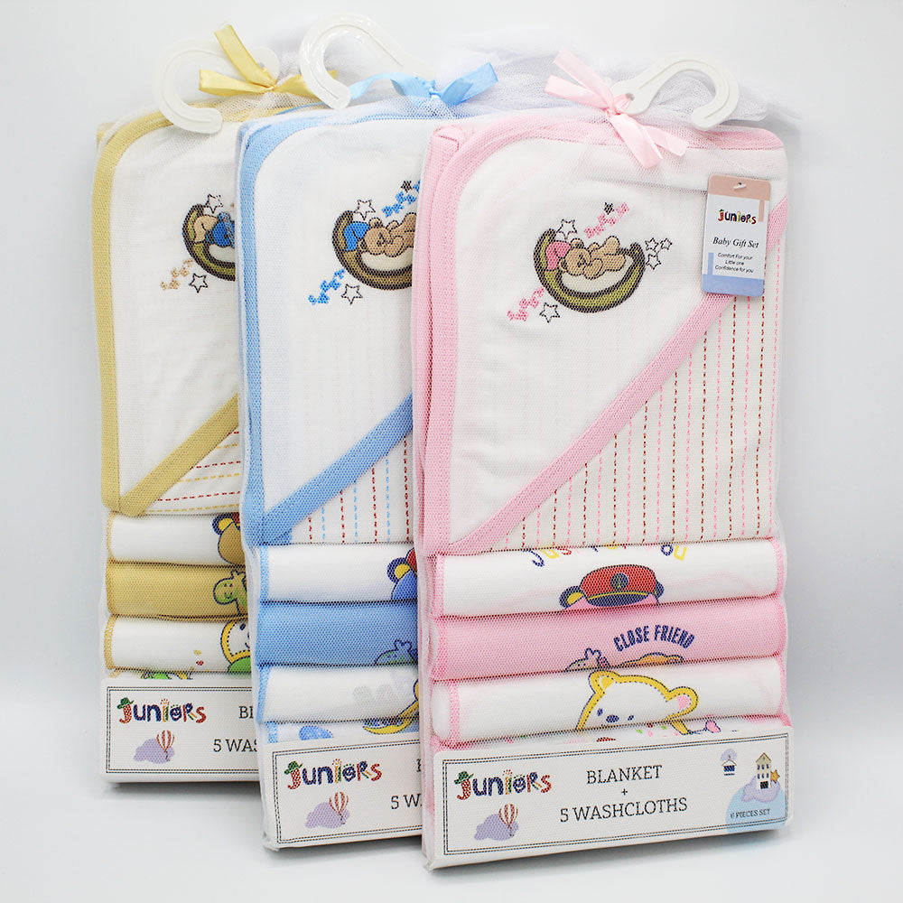Imported Baby 6 Pcs Set Wrapping Blanket & 5 Pcs Washcloths Set