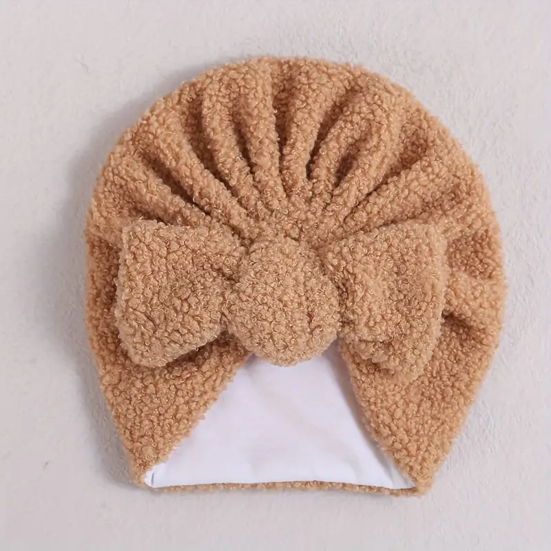 Imported 1 Pc Baby Kids Warm Winter Baby Turban Cap Knitted Hat 3D Bow Children Woolen Hat for 0-3 Years