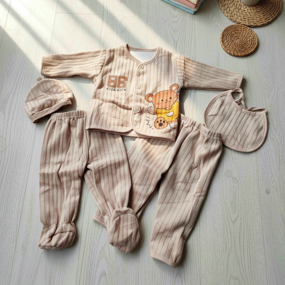 Newborn Baby 5 Pcs Winter Starter Set – Warm & Soft Outfit for 0–4 Months