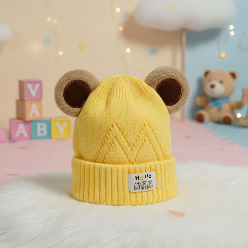 Imported Baby Cute Knitted Winter Cap | Soft Rabbit Wool Hat for 0–12 Months