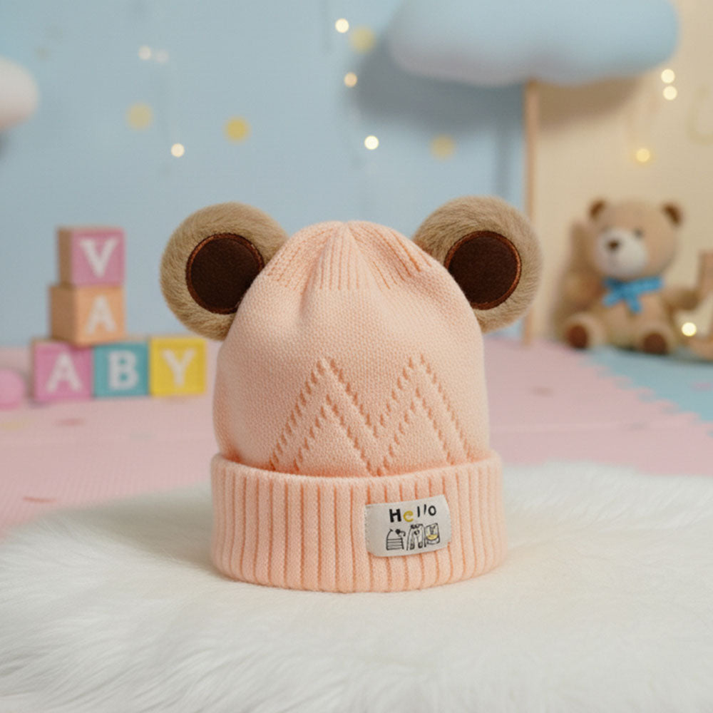 Imported Baby Cute Knitted Winter Cap | Soft Rabbit Wool Hat for 0–12 Months