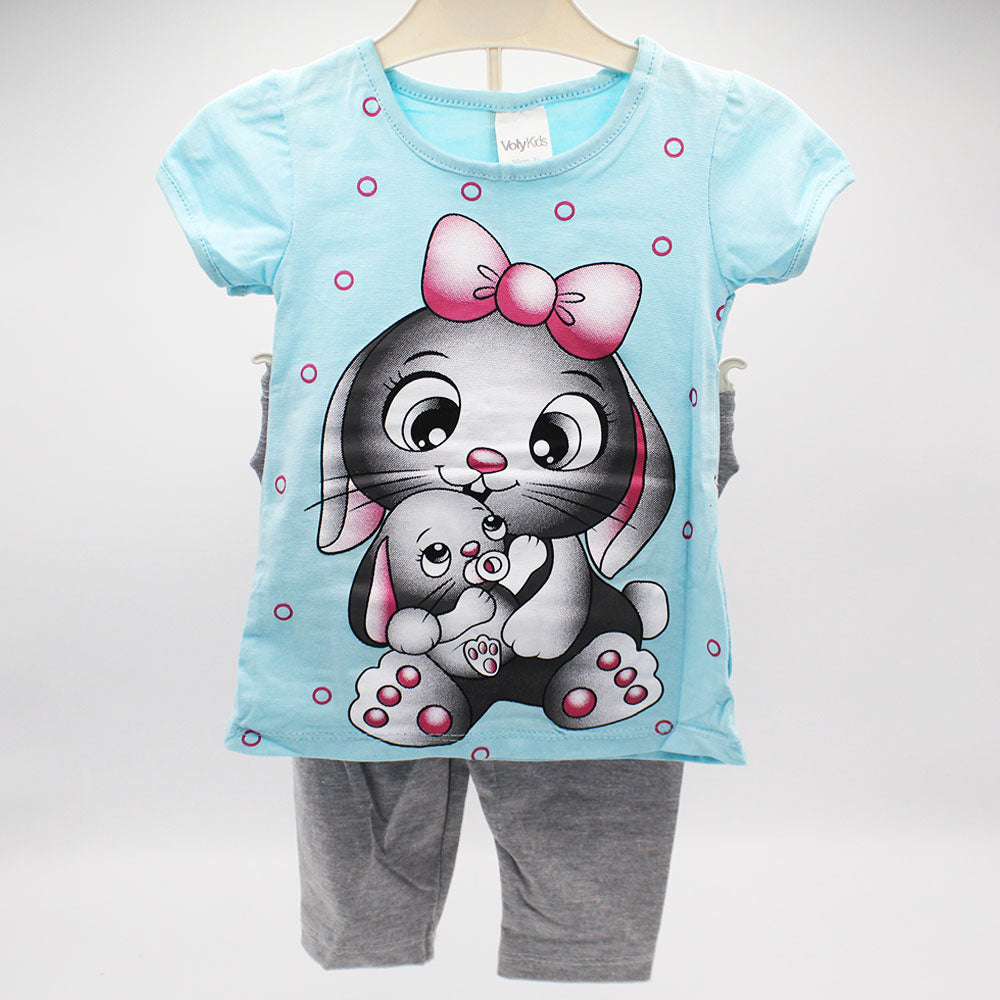 Imported Turkey Girls Cute Bunny Fam Half Sleeves Dress for 12 Months - 4 Years