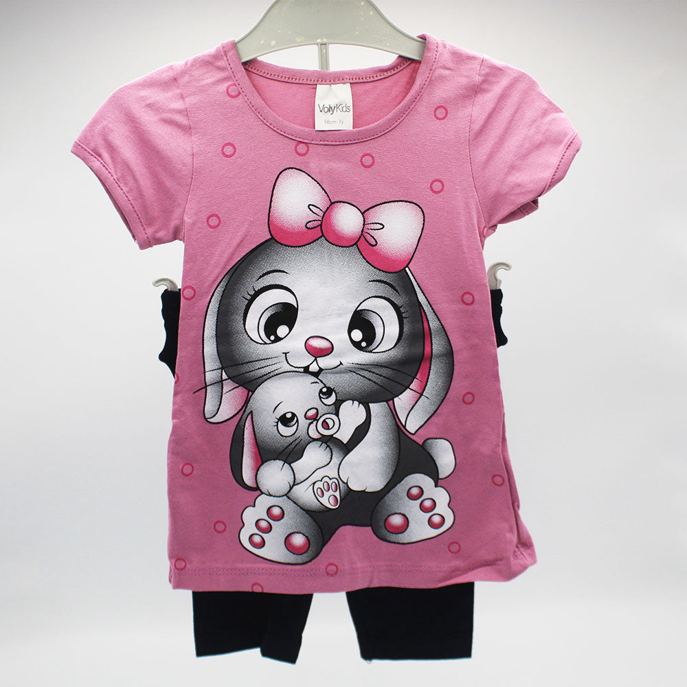 Imported Turkey Girls Cute Bunny Fam Half Sleeves Dress for 12 Months - 4 Years