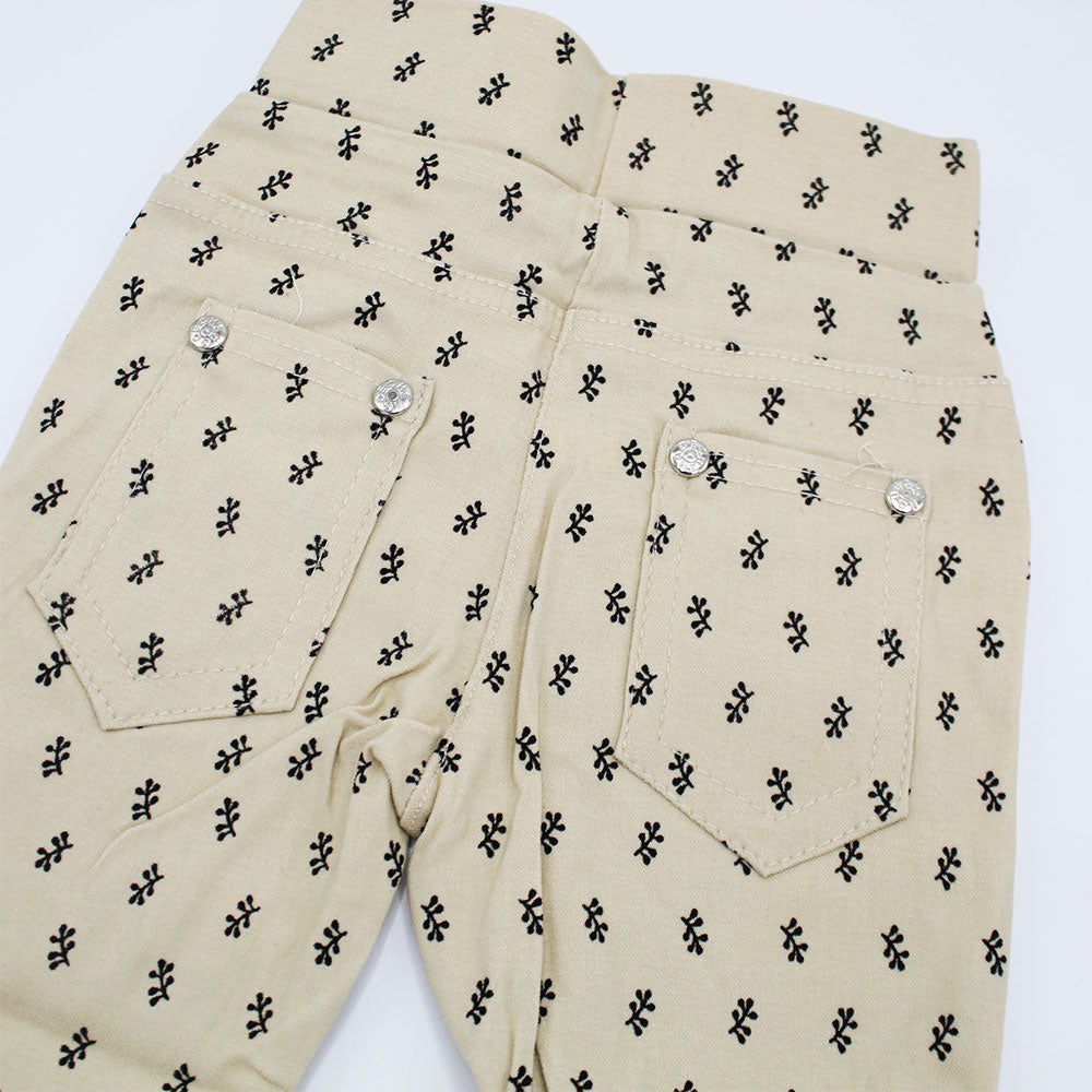 Imported Baby Girl Leafy Printed Beige Cotton Pants for 9 Months - 3 Years