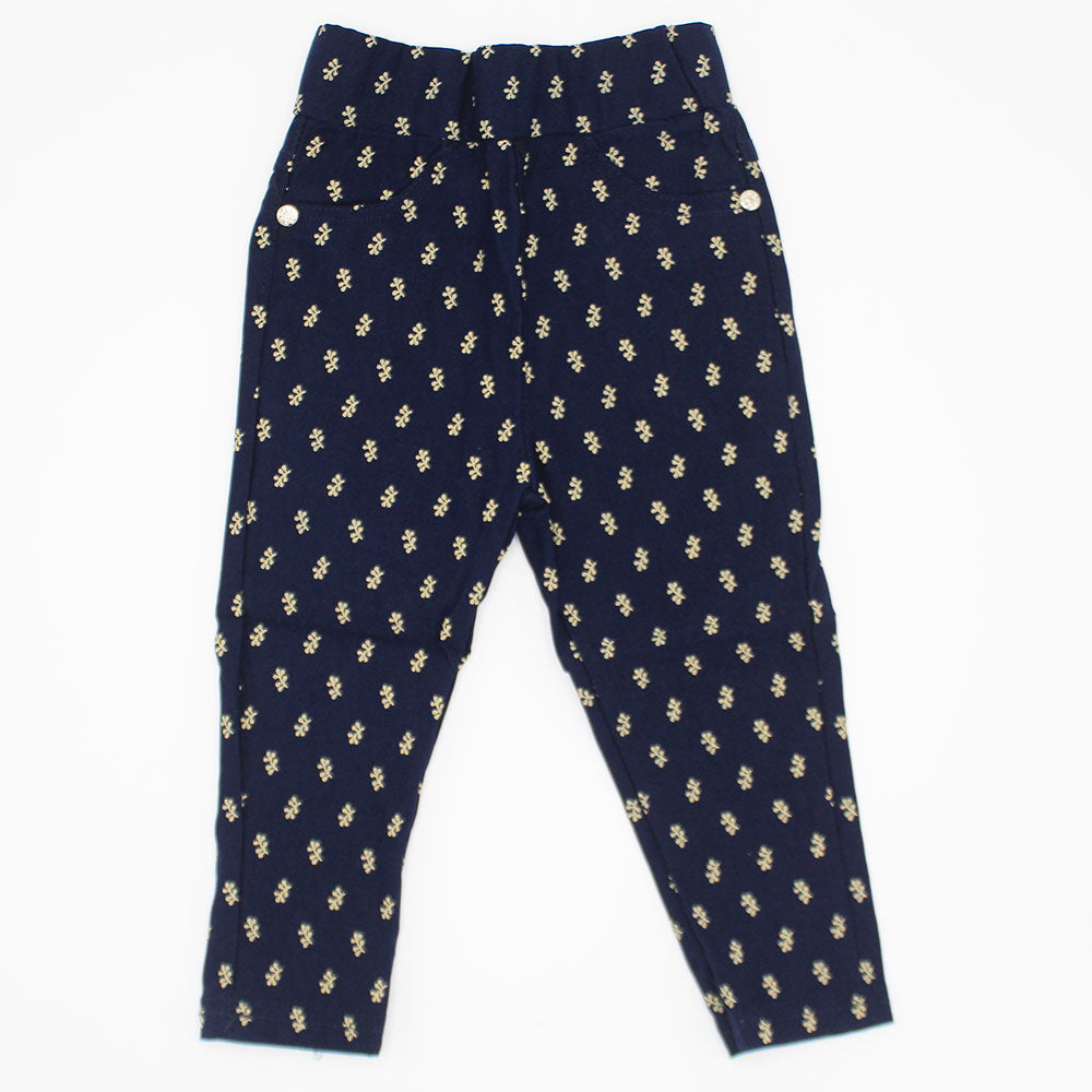 Imported Baby Girl Leafy Printed Navy Blue Cotton Pants for 9 Months - 3 Years