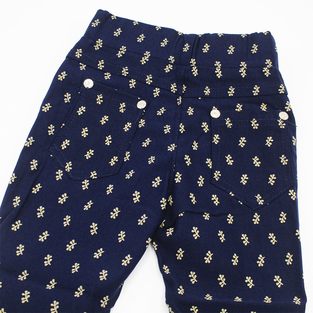 Imported Baby Girl Leafy Printed Navy Blue Cotton Pants for 9 Months - 3 Years