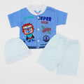 Newborn Baby Cool Lion Half Sleeves Dress with Shorts and Cap for 0-3 Months