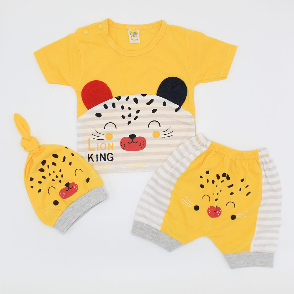 Newborn Baby Cute Lion King Half Sleeves Dress with Knot Cap for 0-3 Months