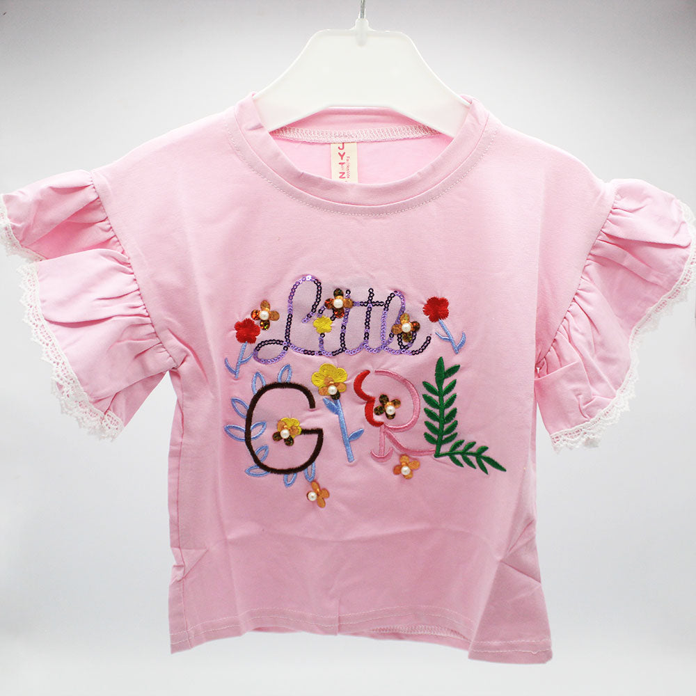Baby Girl 3D Little Girl Pink Fancy Flower Frock Half Sleeve Pullover Shirt for 12 Months- 4 Years