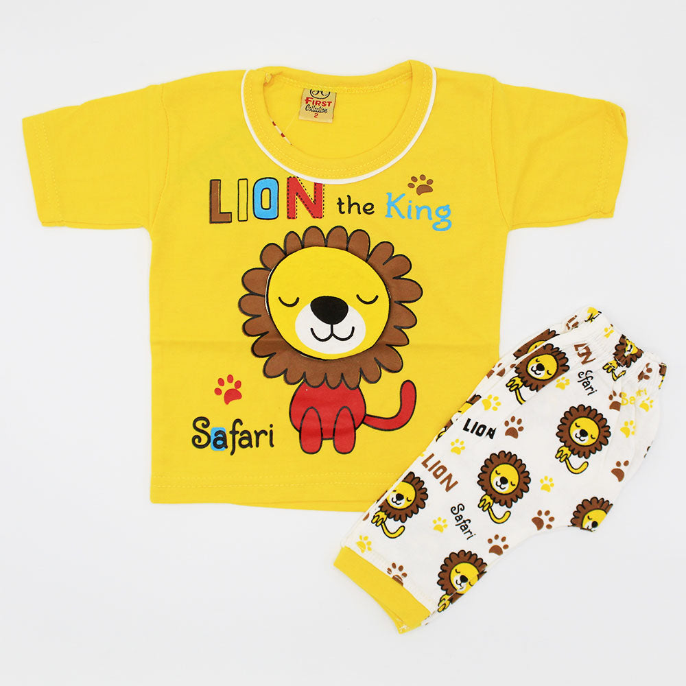 Baby 3D Lion Half Sleeves Dress with Shorts for 4-12 Months