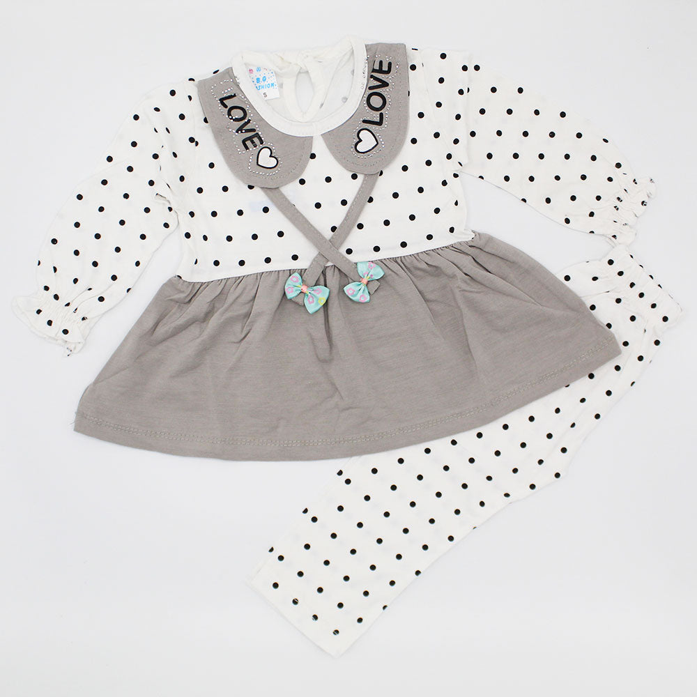 Girls Love Collar Bow Lace Full Sleeves Stylish Frock Dress for 12 Months - 3 Years
