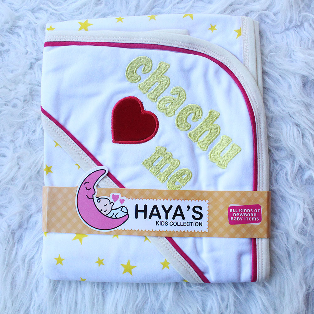 Made as Turkey Newborn Baby Embroidered Loves Me Wrapping Sheet with Hood for 0-12 Months