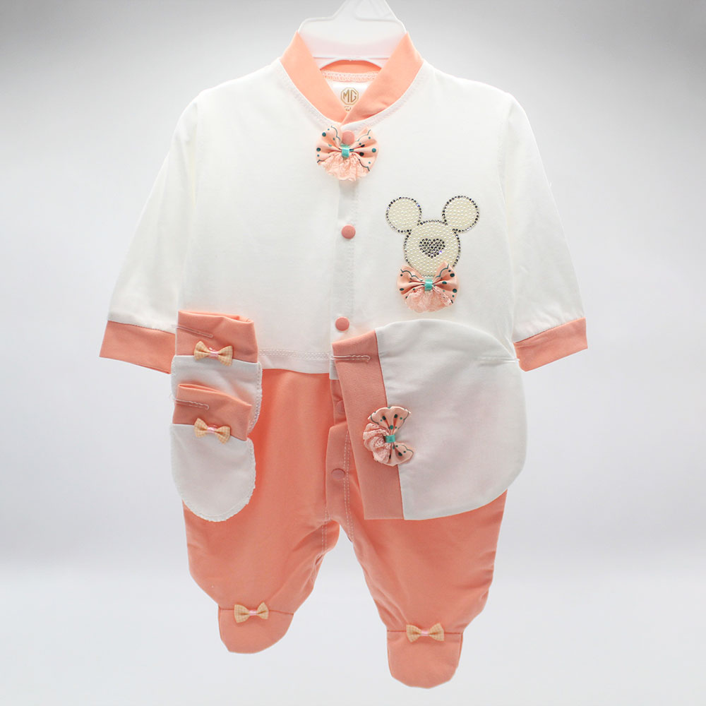 Made As Turkey Super Fancy 3D Crown Baby Bow Romper with Cap and Mittens for 0-9 Months