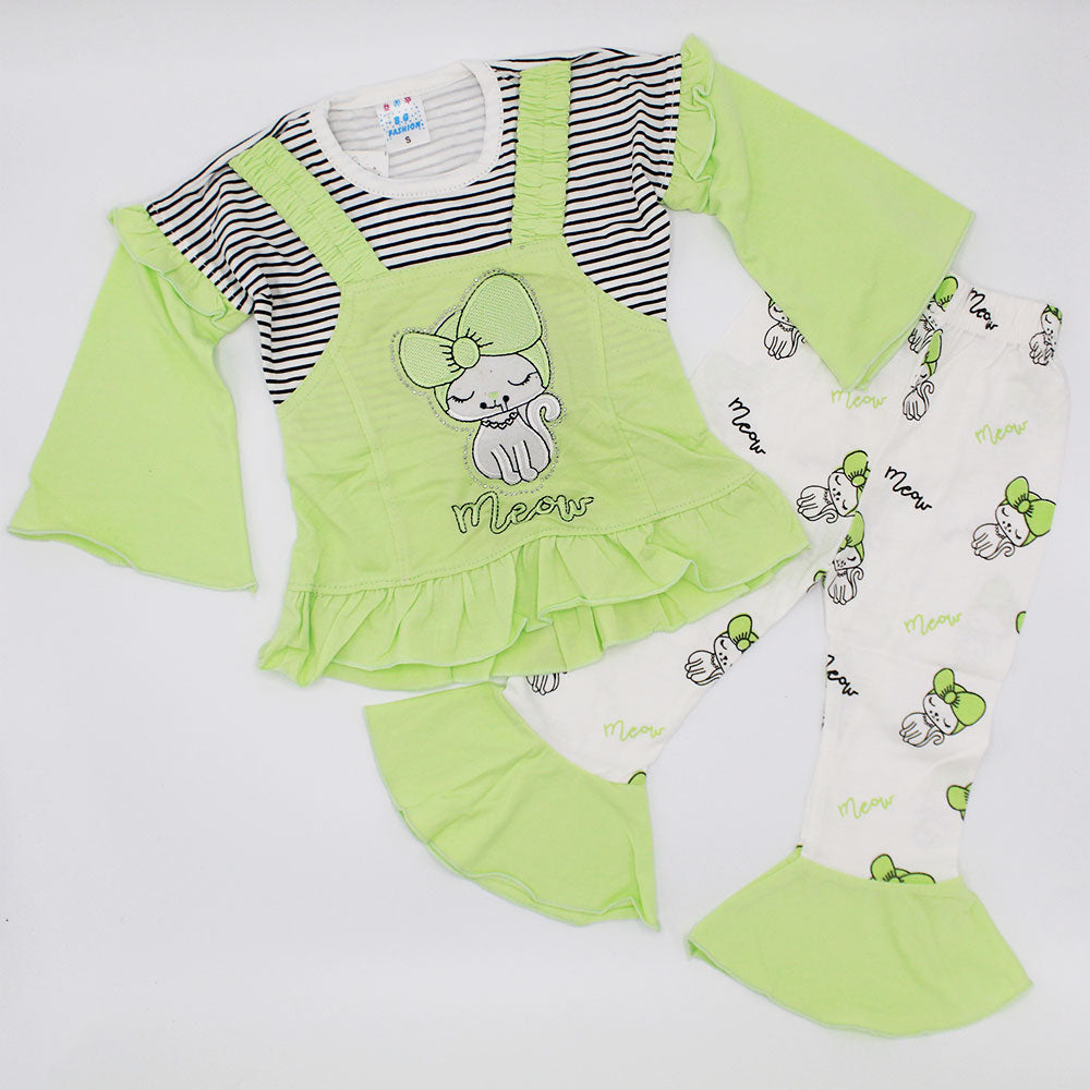 Girls Meow Frilly Full Sleeves Stylish Frock Dress for 12 Months - 3 Years