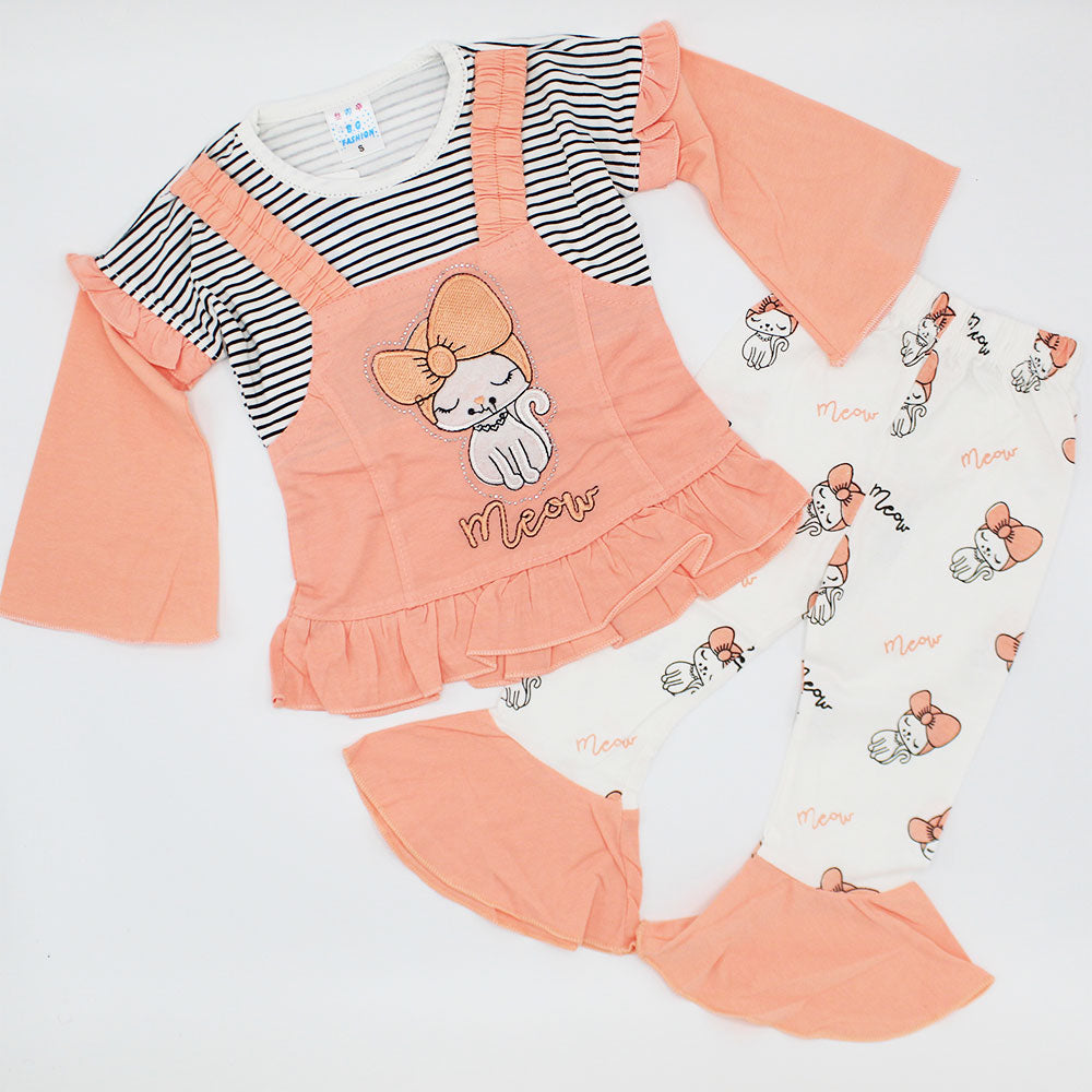 Girls Meow Frilly Full Sleeves Stylish Frock Dress for 12 Months - 3 Years