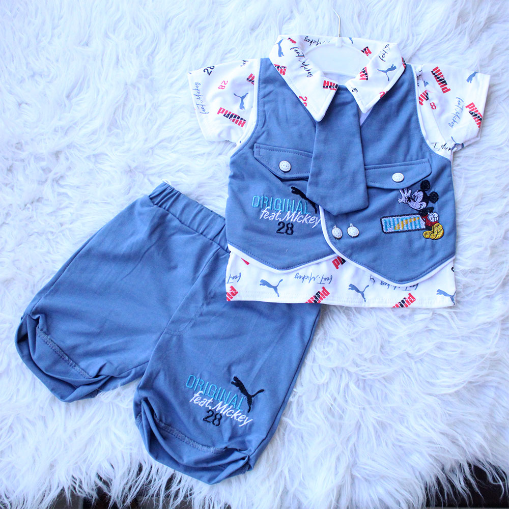 Imported Baby Mickey Mouse Cute Bow and Tie Three Piece Style Dress with Shorts for 0 - 9 Months
