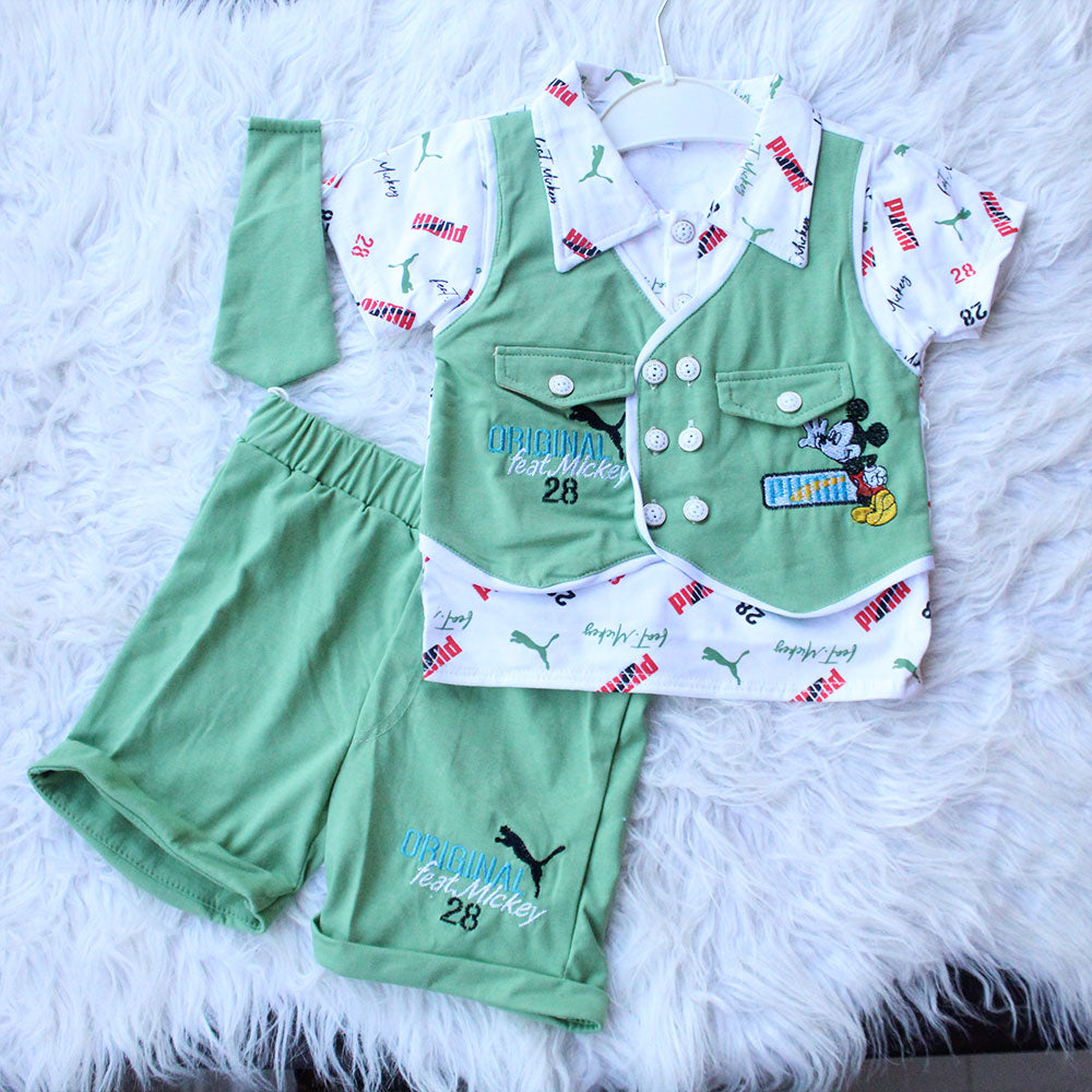 Imported Baby Mickey Mouse Cute Bow and Tie Three Piece Style Dress with Shorts for 0 - 9 Months