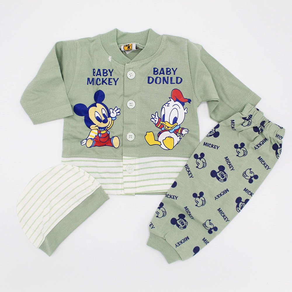 Newborn Baby Cute Mickey Donald Half Sleeves Dress with Shorts and Cap for 0-3 Months