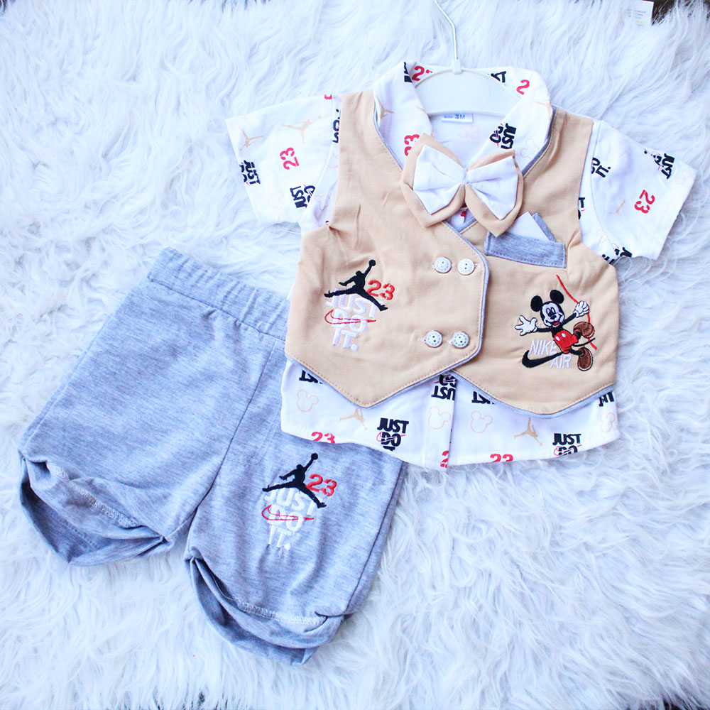 Imported Baby Mickey Mouse Cute Bow and Tie Three Piece Style Dress with Shorts for 0 - 9 Months