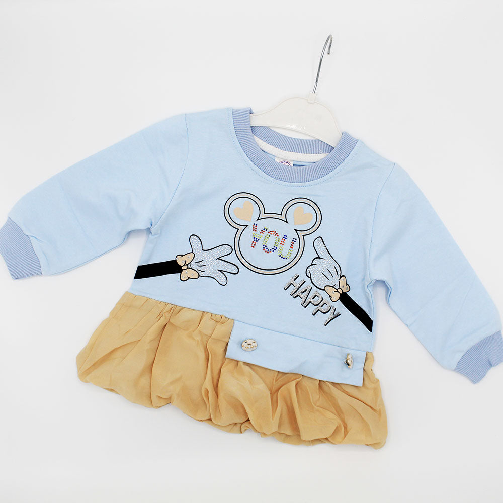 Baby Girl Cute Minnie Bow Long Sleeve Pullover Frilly Frock Sweatshirt Frock for 9 Months - 3.5 Years
