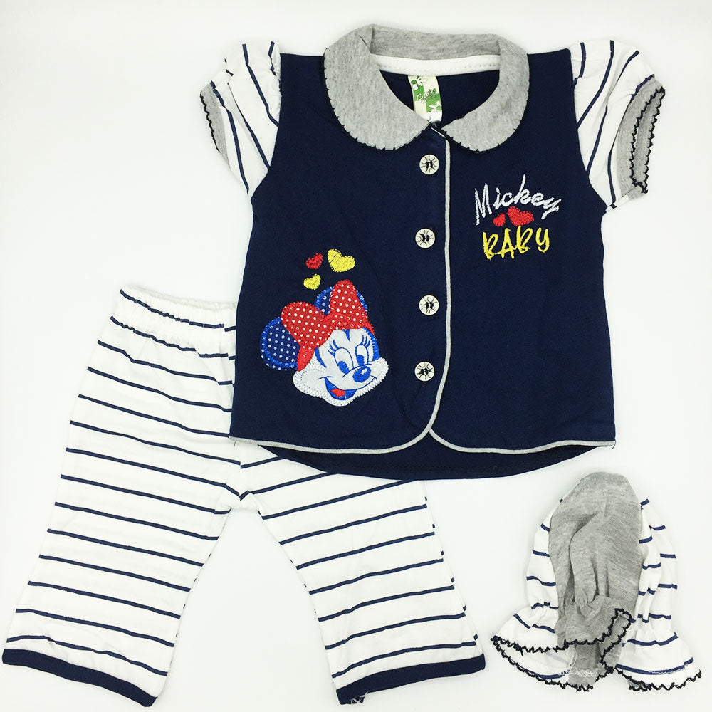 Newborn Baby Girl Cute Mickey Mouse Dress With Cap For 0-3 Months