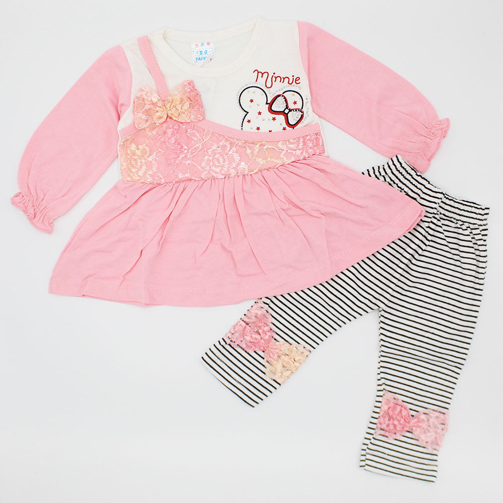 Baby Girl Minnie Full Sleeves Stylish Fancy Butterfly Bow Frock Dress for 6 Months - 3 Years