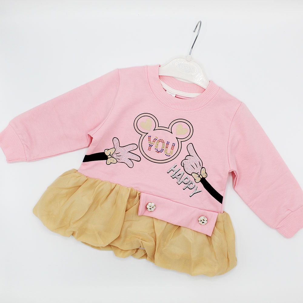 Baby Girl Cute Minnie Bow Long Sleeve Pullover Frilly Frock Sweatshirt Frock for 9 Months - 3.5 Years