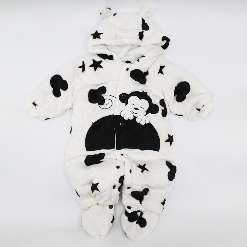 Imported Winter Warm Cute Monkey Polyester Filled Quilted Romper with Attached Cute Shoes Closed Feet Snowsuit for 0-18 Months