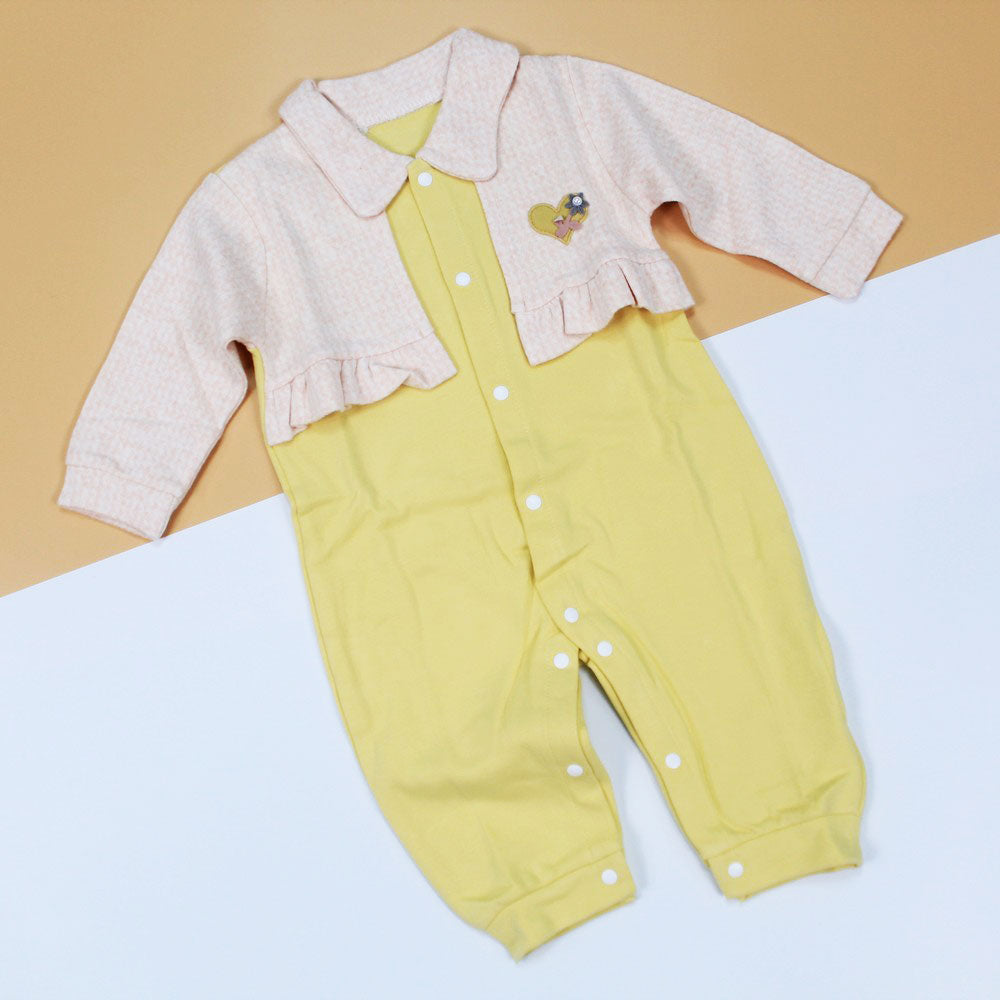 Imported Golden Pink Girl Frock Club Collar Frilly Coat Style Romper for 4months – 2years