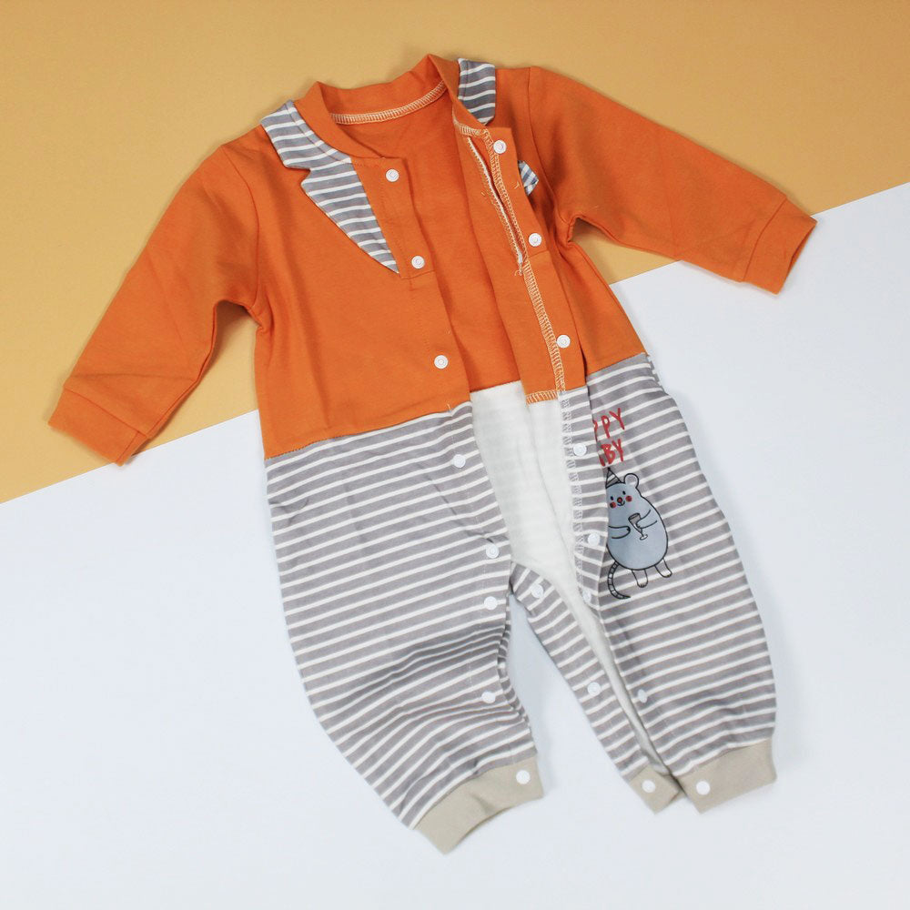 Imported Orange Grey Happy Baby Gentleman Bow-tie Romper for 4months – 2years