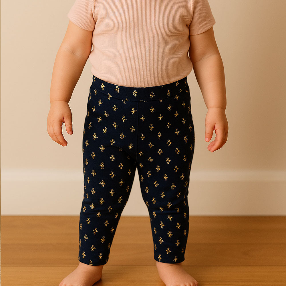 Imported Baby Girl Leafy Printed Navy Blue Cotton Pants for 9 Months - 3 Years