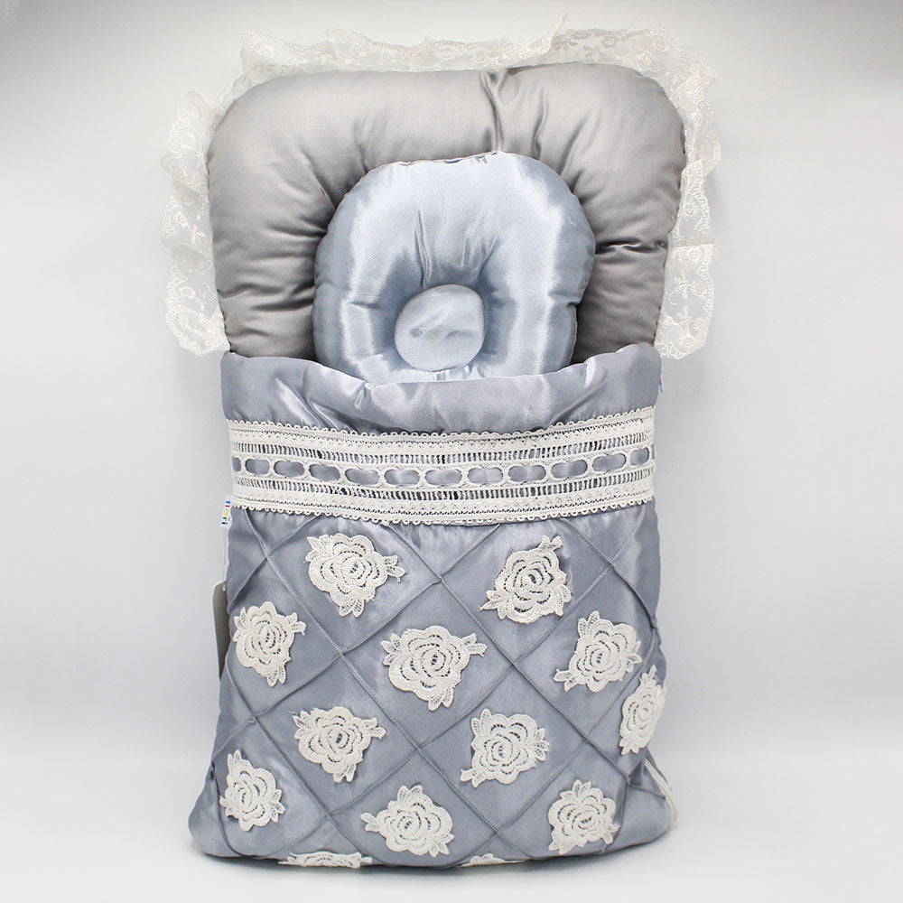 Newborn Baby Royal Fancy Emboidered Flowers Baby Carry Nest with Headshaper Pillow