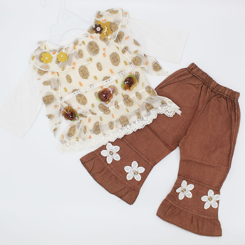 Baby Girl Fancy 3 Pcs Full Sleeves Dress with Fish Bottom Pants for 3-9 Months