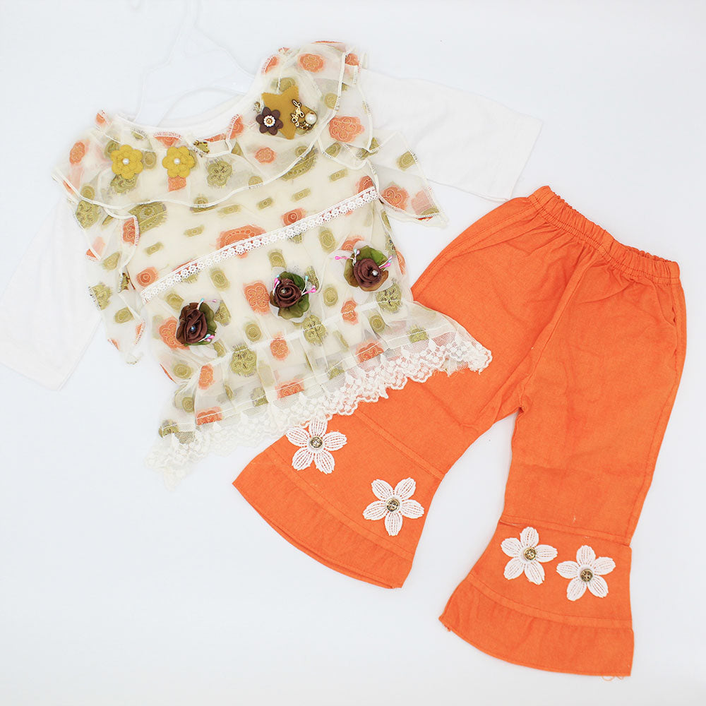 Baby Girl Fancy 3 Pcs Full Sleeves Dress with Fish Bottom Pants for 3-9 Months