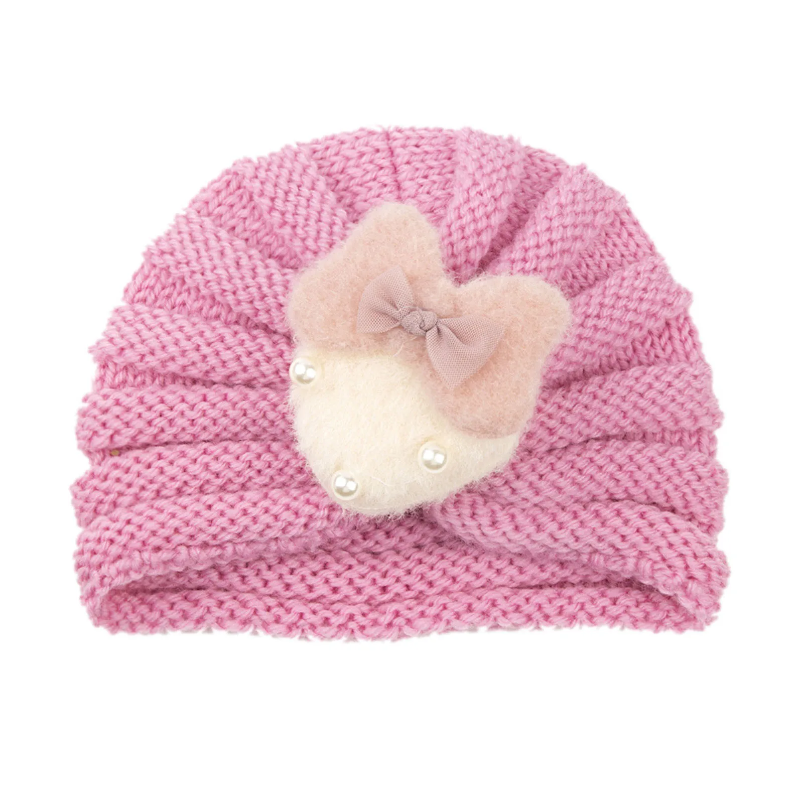 Imported 1 Pc Baby Kids Warm Winter Baby Turban Cap Knitted Hat Bow 3D Strawberry Children Woolen Hat for 0-3 Years