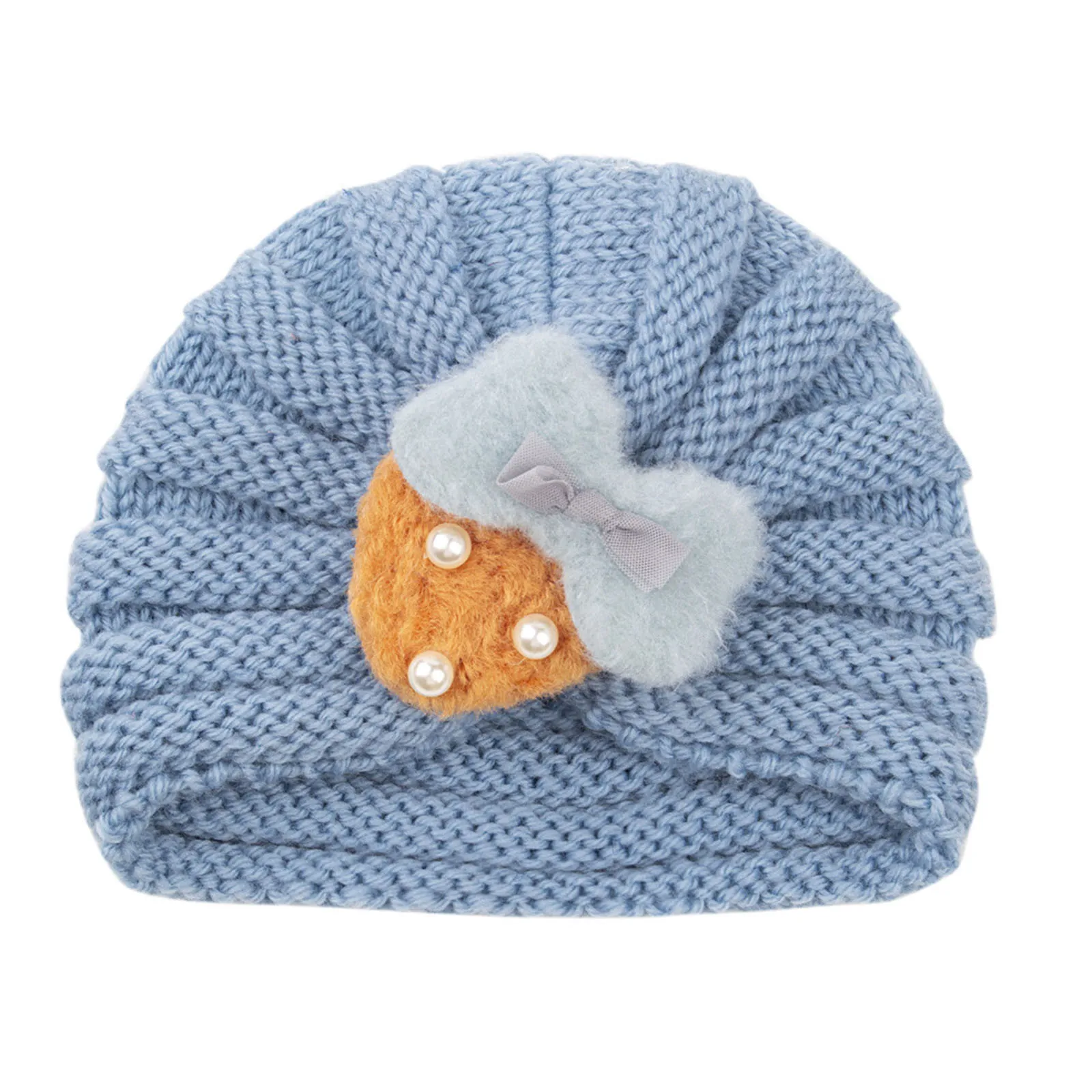 Imported 1 Pc Baby Kids Warm Winter Baby Turban Cap Knitted Hat Bow 3D Strawberry Children Woolen Hat for 0-3 Years