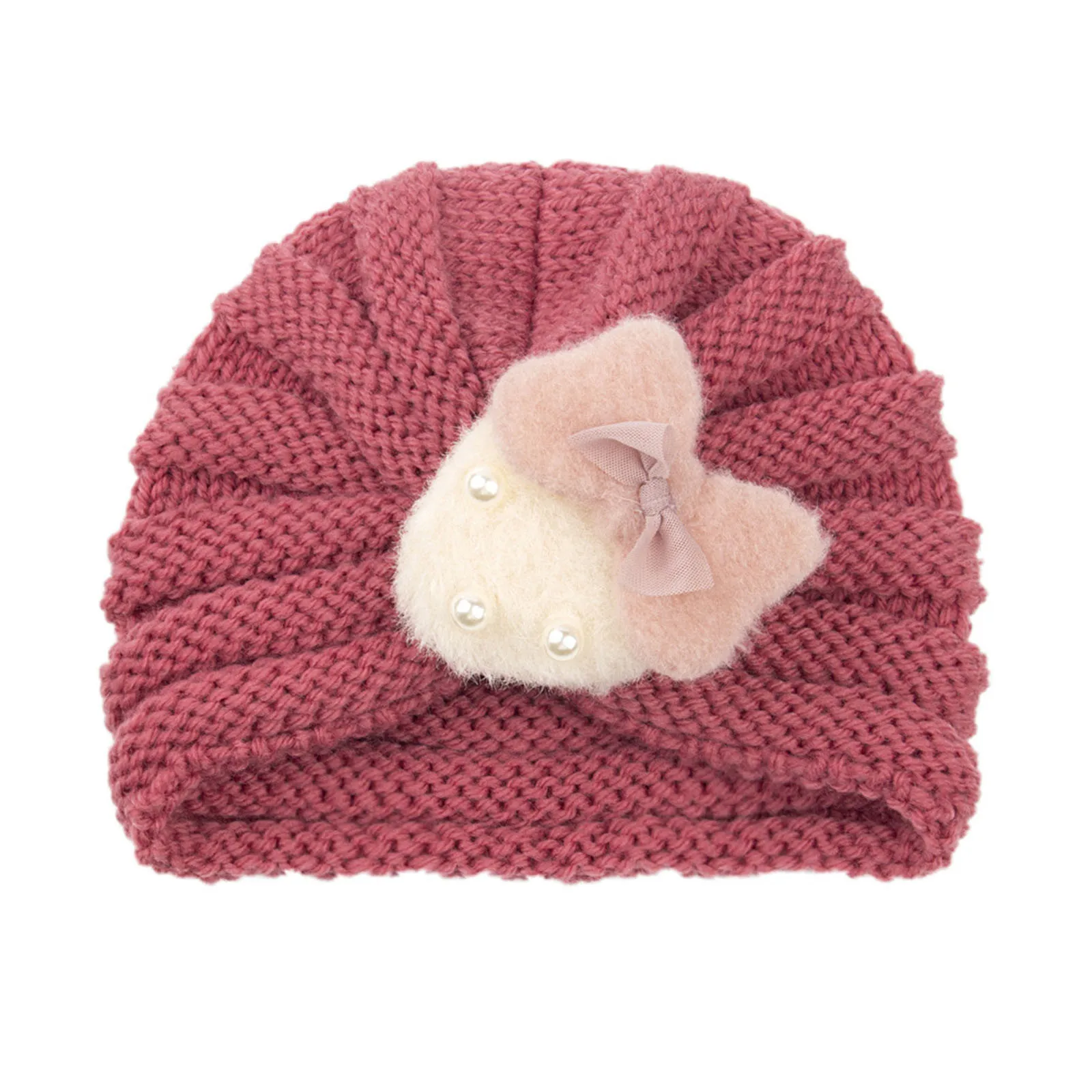 Imported 1 Pc Baby Kids Warm Winter Baby Turban Cap Knitted Hat Bow 3D Strawberry Children Woolen Hat for 0-3 Years