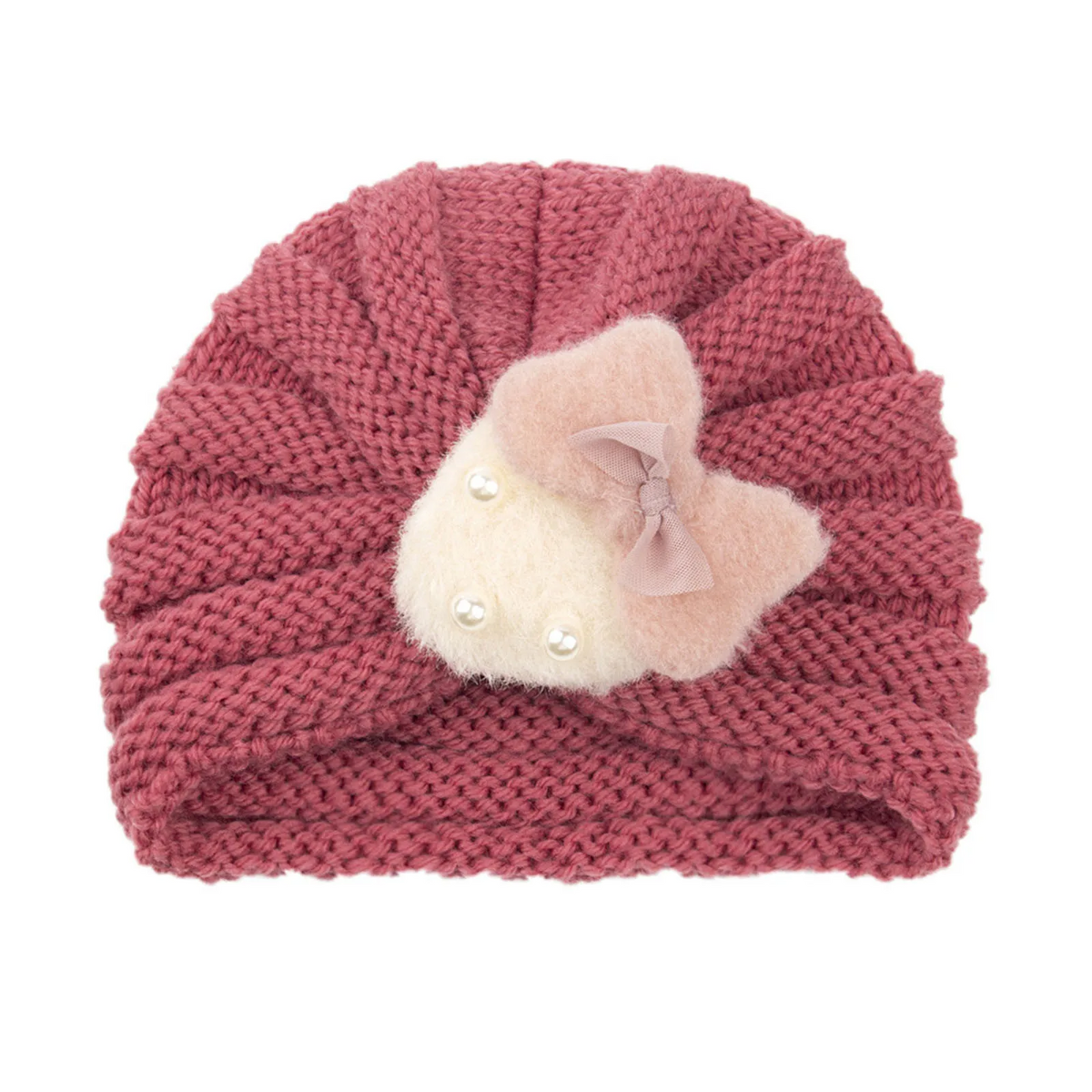 Imported 1 Pc Baby Kids Warm Winter Baby Turban Cap Knitted Hat Bow 3D Strawberry Children Woolen Hat for 0-3 Years