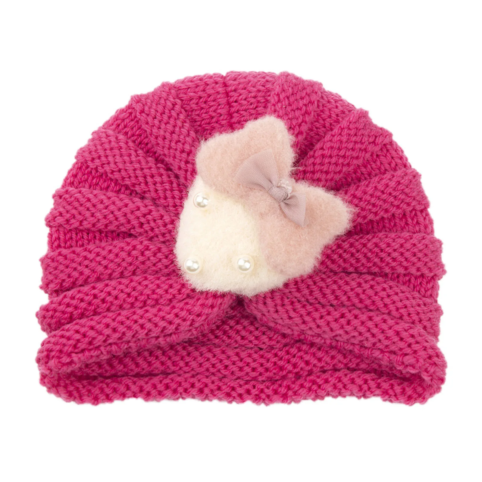 Imported 1 Pc Baby Kids Warm Winter Baby Turban Cap Knitted Hat Bow 3D Strawberry Children Woolen Hat for 0-3 Years