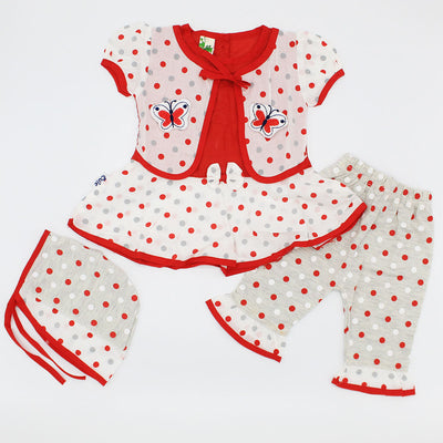 Baby Girl Floral Half Sleeves Frock Dress with Frill Pant and Knot Cap for 0-3 Months
