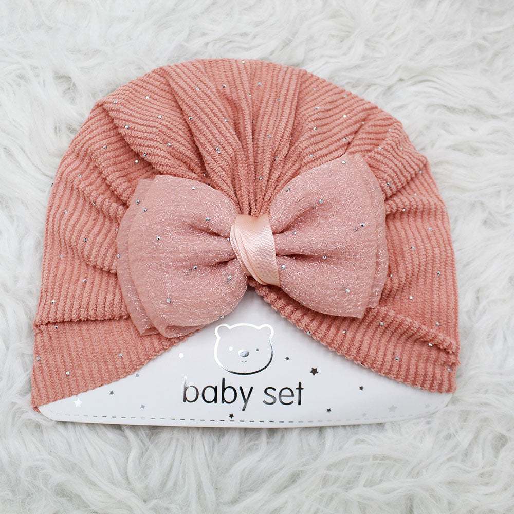Imported 1 Pc Baby Kids Baby Summer Turban Cap Mix Colored Cute 3D Bow Children Hat for 0-2 Years