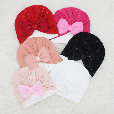 Imported 1 Pc Baby Kids Baby Summer Turban Cap Mix Colored Cute 3D Bow Children Hat for 0-2 Years