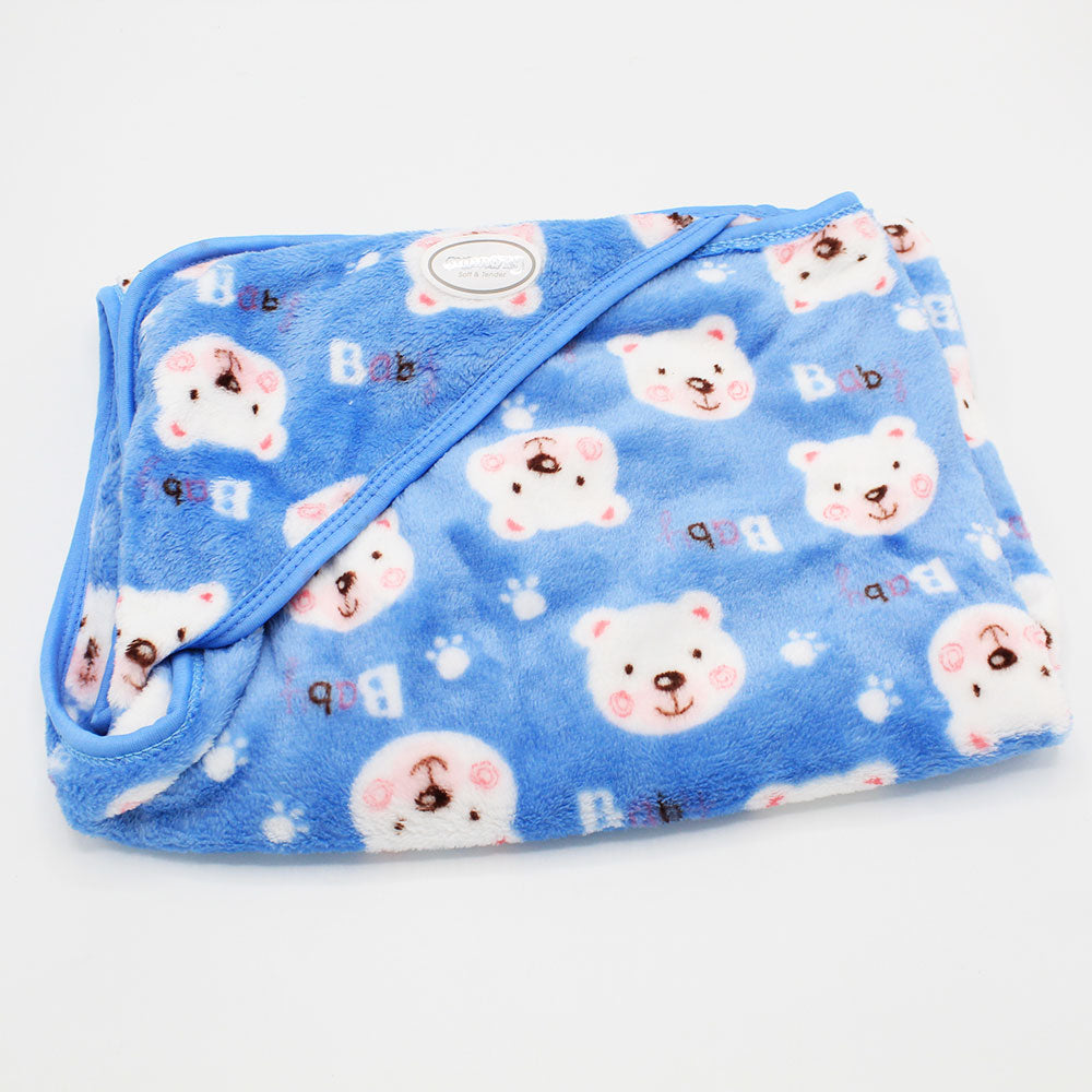 Imported Baby Cute Smile Bear Super Soft Printed Baby AC Blanket Hooded Comforter Quilt