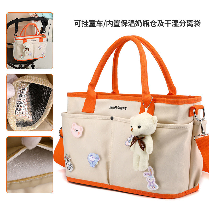 Imported Waterproof Mommy Diaper Bag with Cute Bear – Large Capacity Stroller Travel Bag