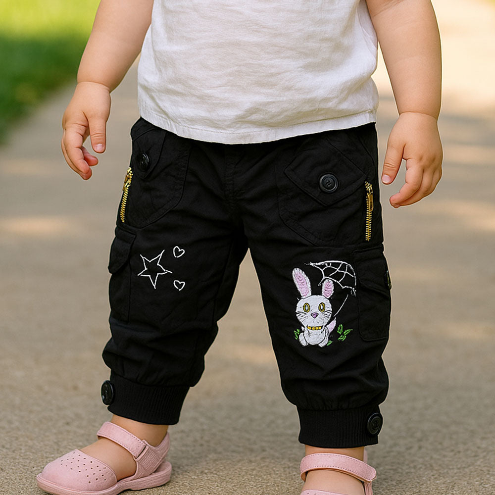 Imported Baby Girl 3D Bunny Star Black Cargo Pants for 18 Months - 4 Years