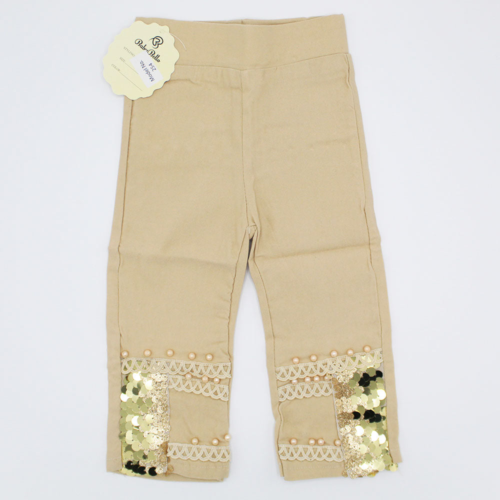 Imported Baby Girl Beige Fancy Stylish Sequence Lace Cotton Pants for 9 Months - 3 Years