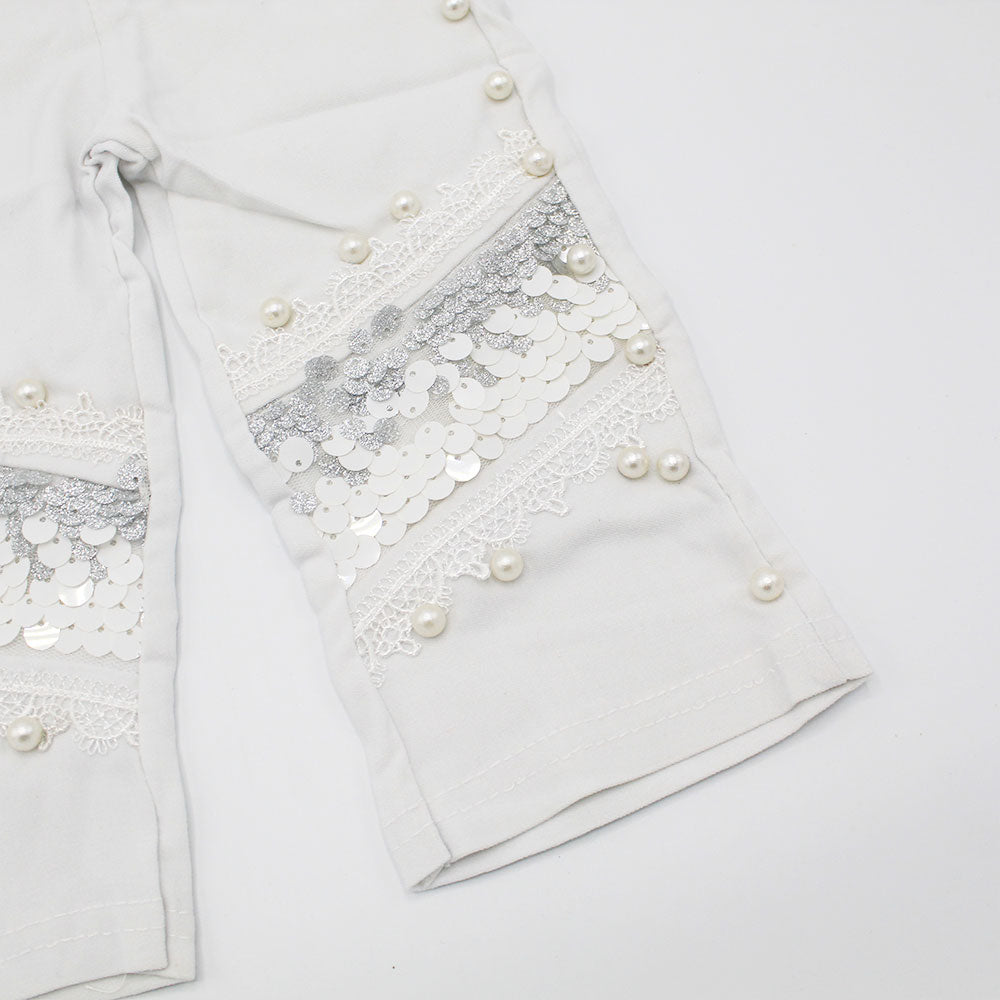 Imported Baby Girl Fancy Stylish White Cotton Pants for 9 Months - 3 Years