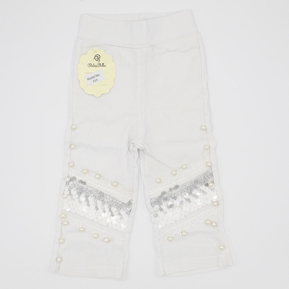Imported Baby Girl Fancy Stylish White Cotton Pants for 9 Months - 3 Years