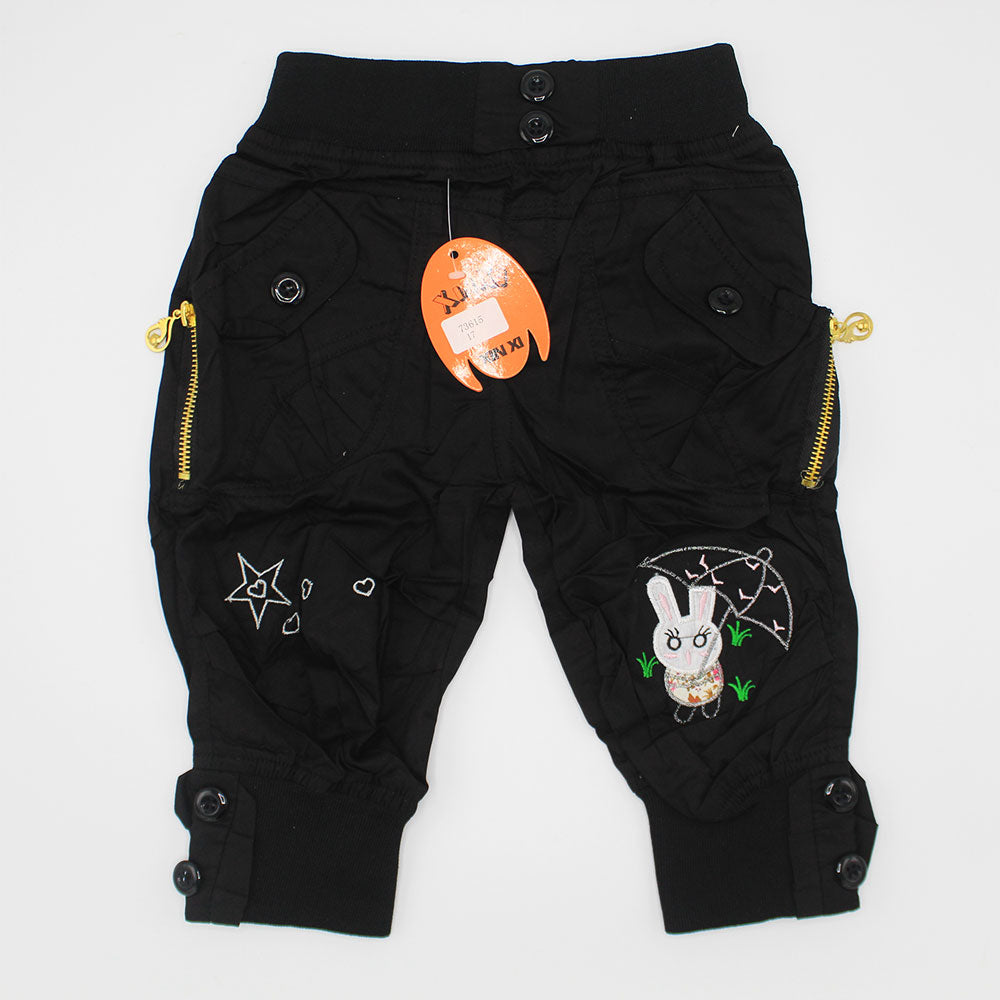 Imported Baby Girl 3D Bunny Star Black Cargo Pants for 18 Months - 4 Years
